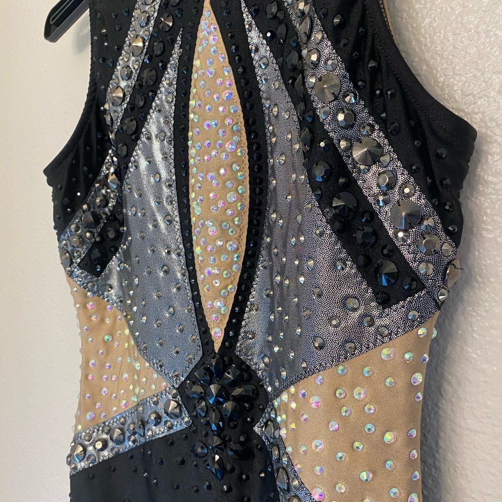 Glamour Solo Dance Costume Black Silver Rhinestone Jazz Contemporary SA Adult - Picture 7 of 11